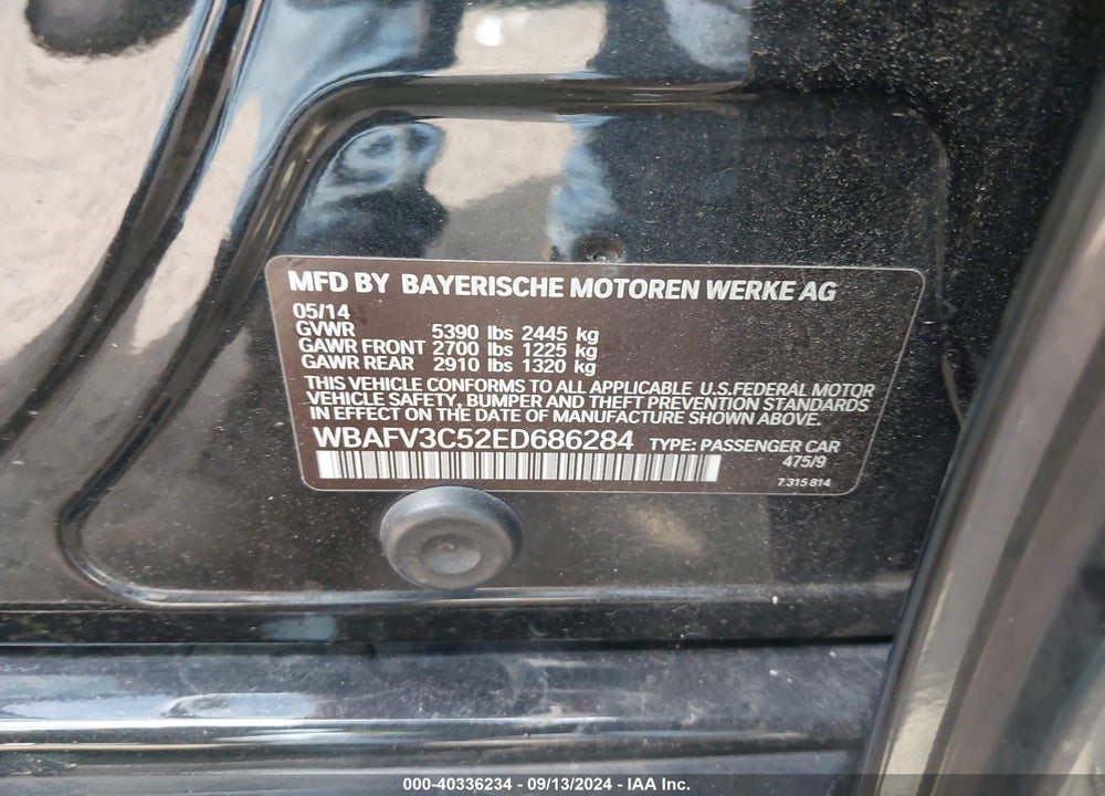 2014 BMW 535D XDRIVE VIN: WBAFV3C52ED686284