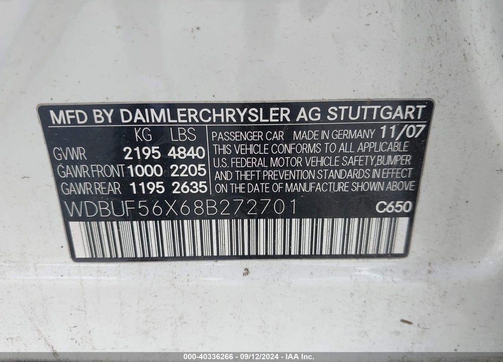 2008 MERCEDES-BENZ E 350 VIN: WDBUF56X68B272701