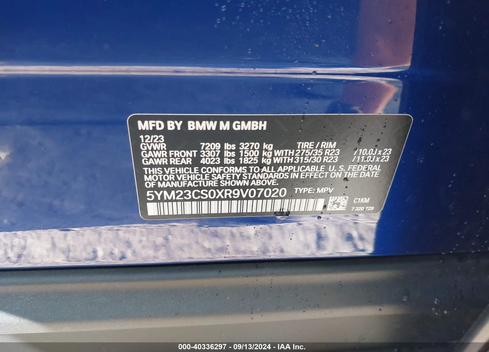 2024 BMW XM VIN: 5YM23CS0XR9V07020