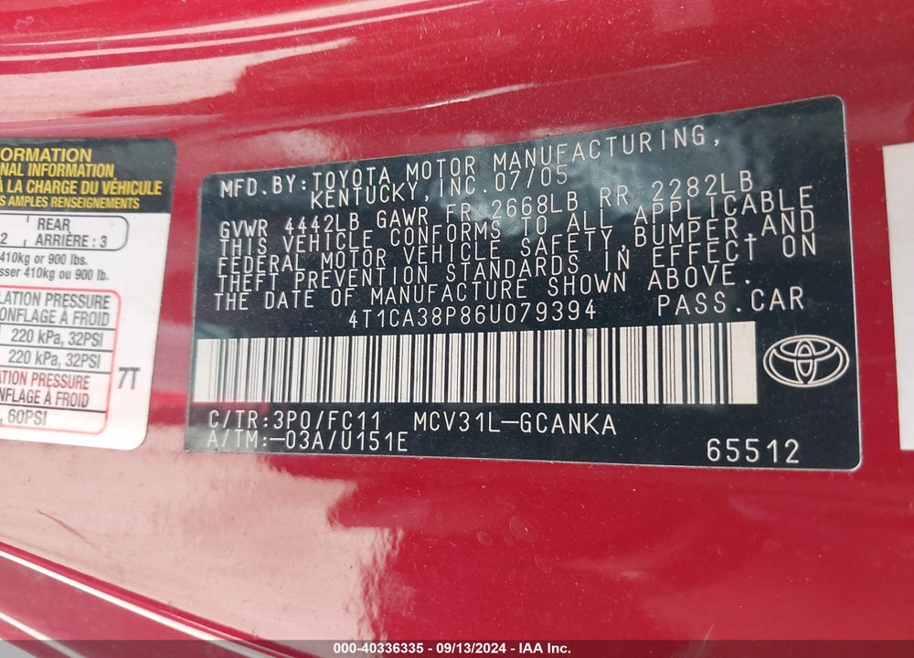 2006 TOYOTA CAMRY SOLARA SE SPORT V6 VIN: 4T1CA38P86U079394
