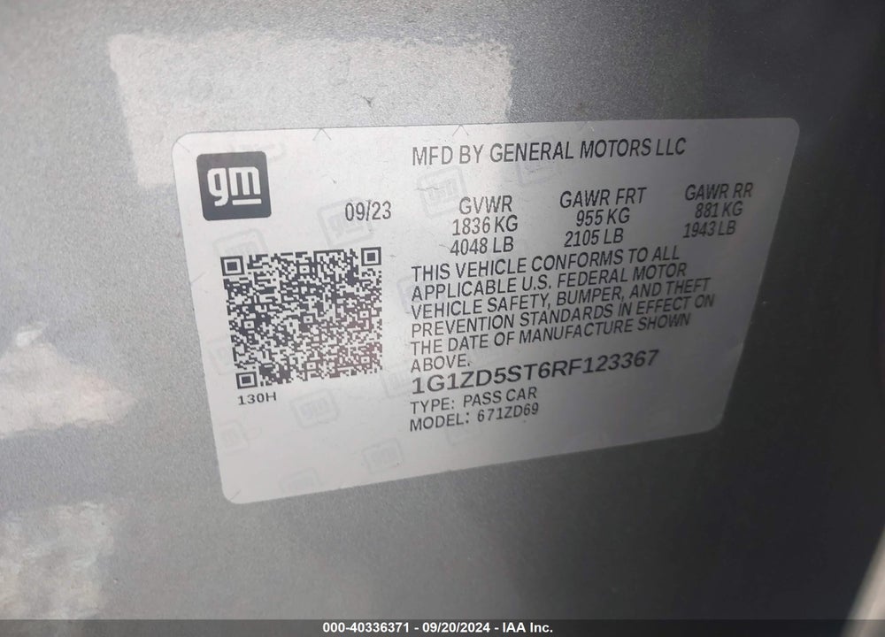 2024 CHEVROLET MALIBU FWD 1LT VIN: 1G1ZD5ST6RF123367