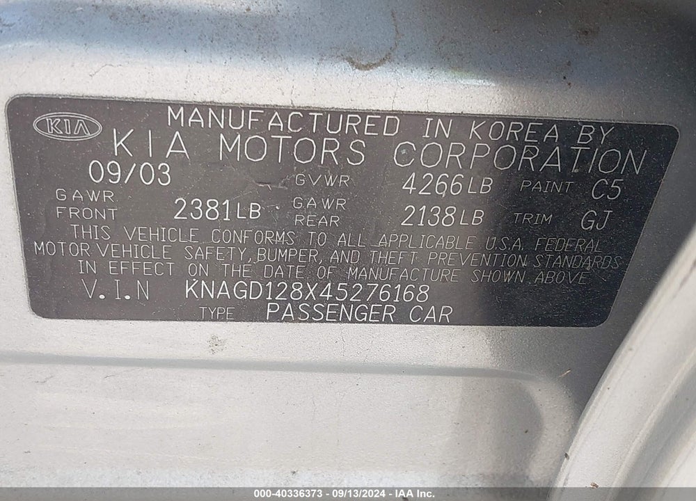2004 KIA OPTIMA EX V6/LX V6 VIN: KNAGD128X45276168