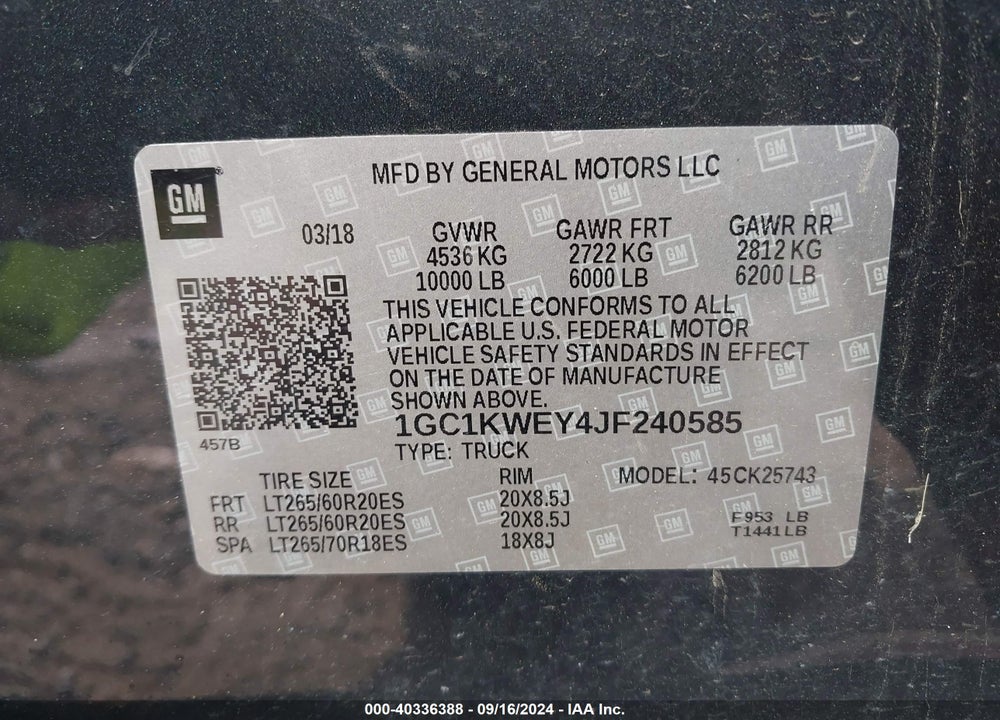 2018 CHEVROLET SILVERADO 2500HD LTZ VIN: 1GC1KWEY4JF240585