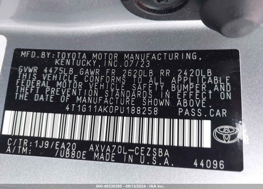 2023 TOYOTA CAMRY SE VIN: 4T1G11AK0PU188258