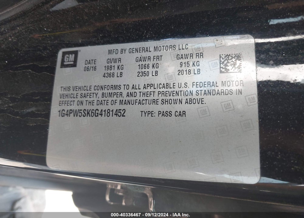 2016 BUICK VERANO SPORT TOURING GROUP VIN: 1G4PW5SK6G4181452
