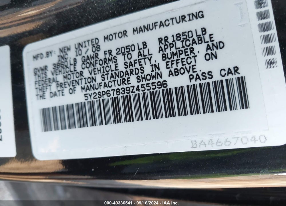 2009 PONTIAC VIBE VIN: 5Y2SP67839Z455596