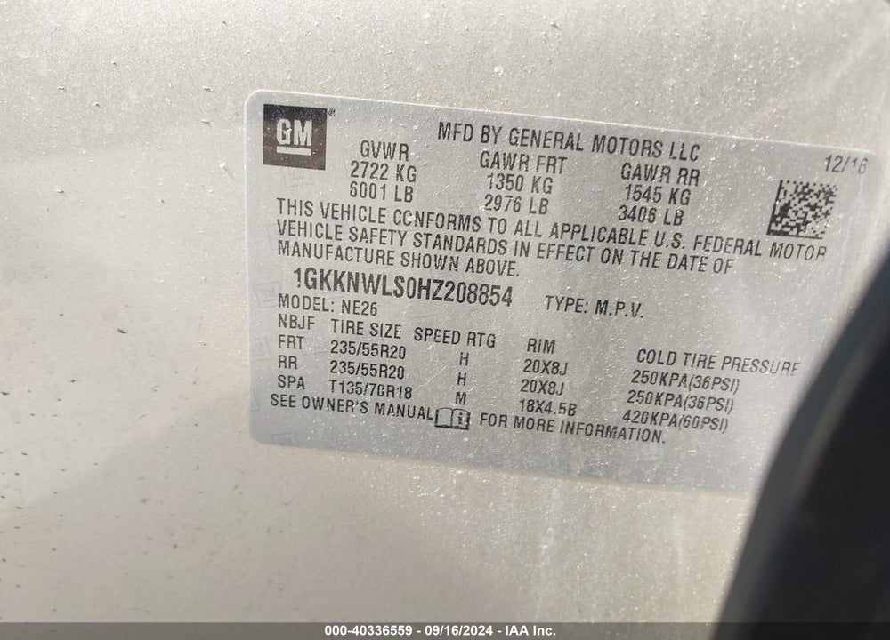 2017 GMC ACADIA SLT-2 VIN: 1GKKNWLS0HZ208854