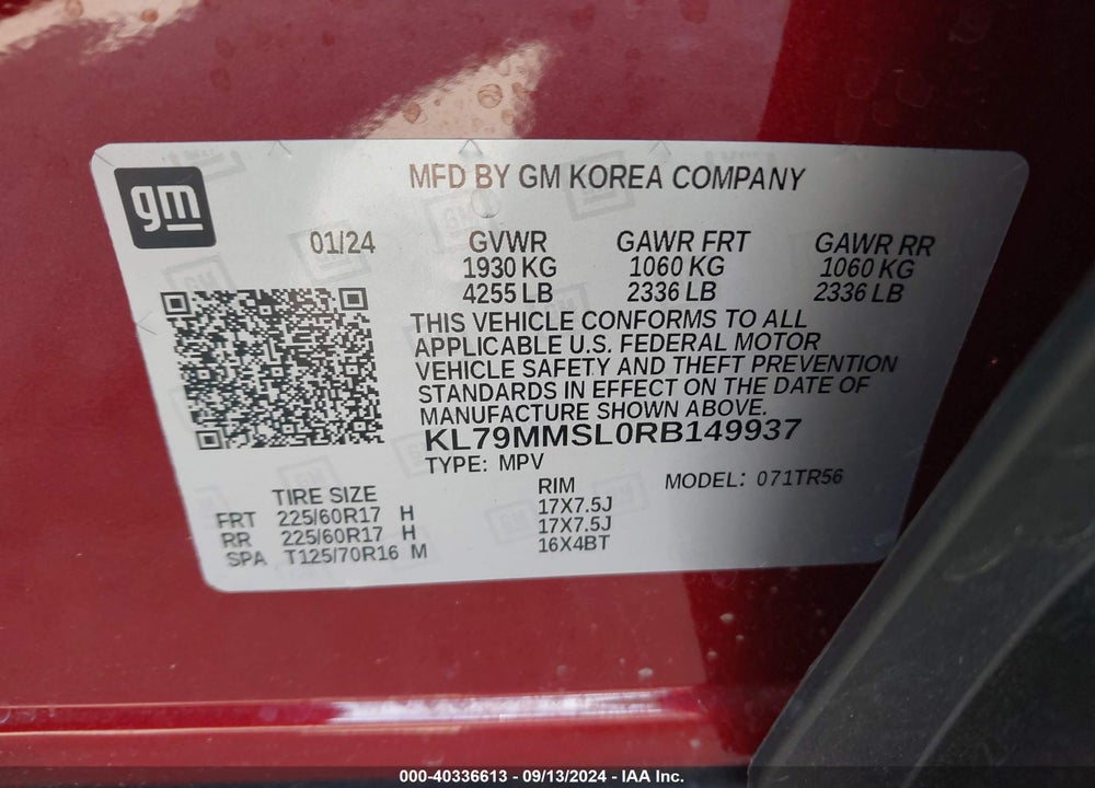 2024 CHEVROLET TRAILBLAZER FWD LS VIN: KL79MMSL0RB149937