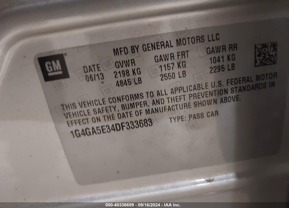 2013 BUICK LACROSSE VIN: 1G4GA5E34DF333683