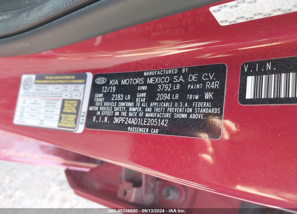 2020 KIA FORTE LXS VIN: 3KPF24AD1LE205142