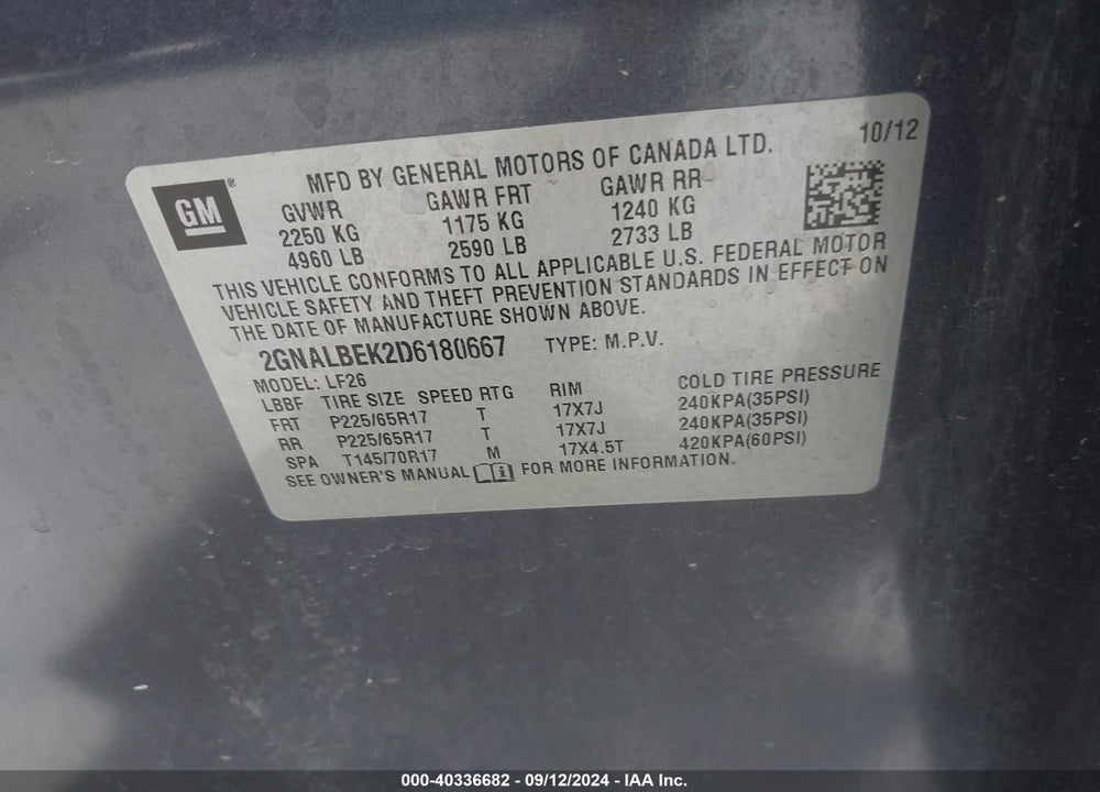 2013 CHEVROLET EQUINOX LS VIN: 2GNALBEK2D6180667
