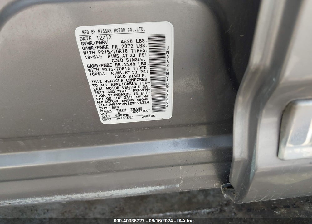 2013 NISSAN ROGUE S VIN: JN8AS5MV6DW126324