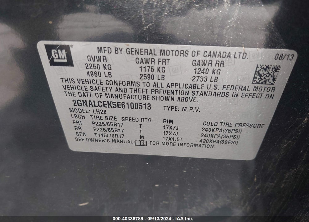 2014 CHEVROLET EQUINOX 2LT VIN: 2GNALCEK5E6100513