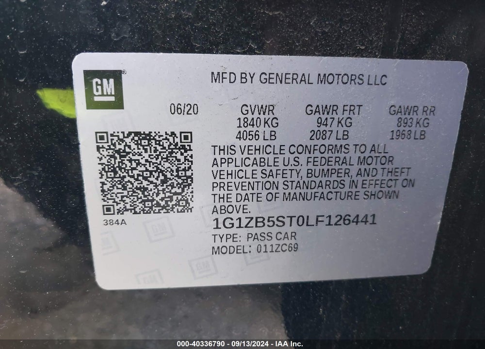 2020 CHEVROLET MALIBU FWD LS VIN: 1G1ZB5ST0LF126441