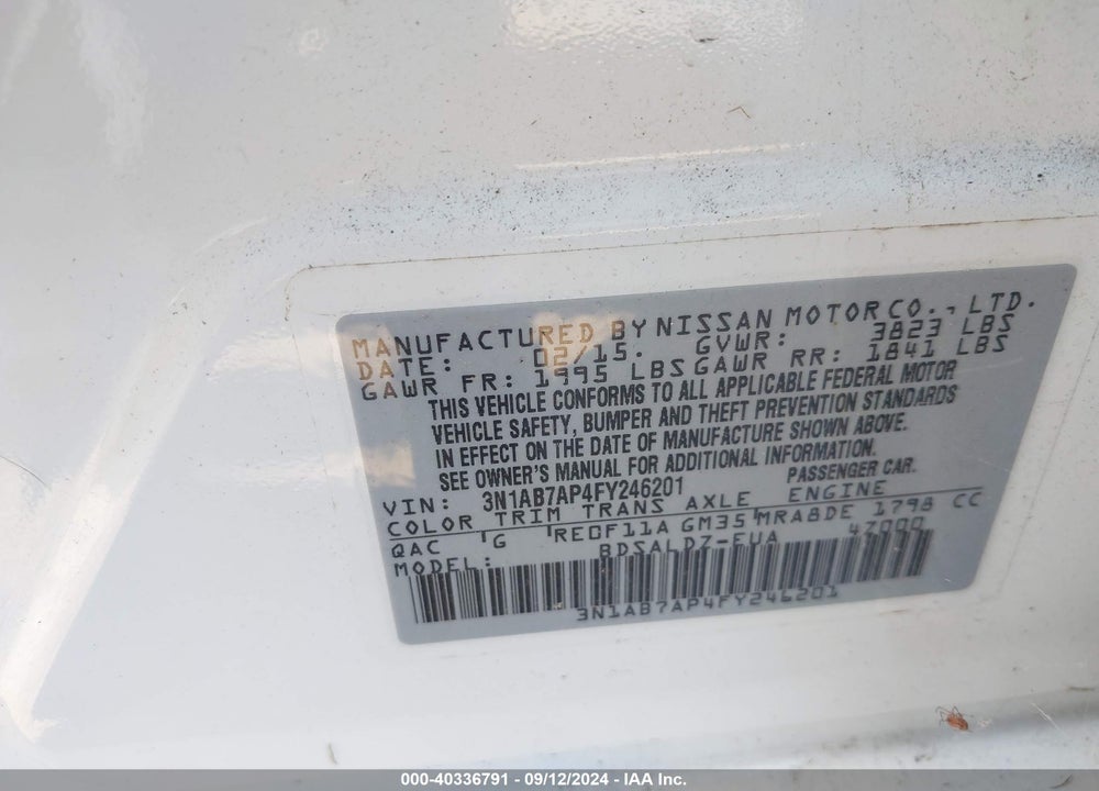 2015 NISSAN SENTRA FE+ S/S/SL/SR/SV VIN: 3N1AB7AP4FY246201
