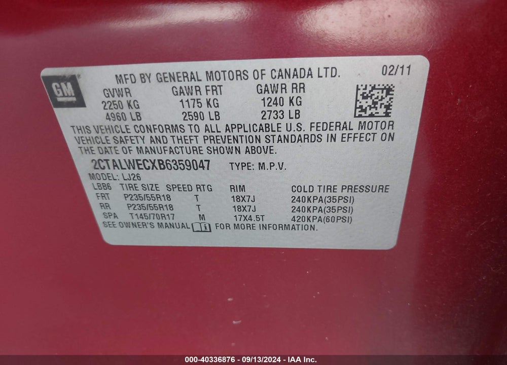2011 GMC TERRAIN SLT-2 VIN: 2CTALWECXB6359047