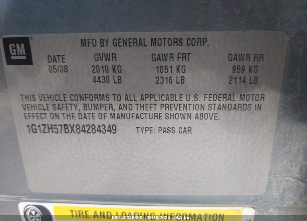 2008 CHEVROLET MALIBU LT VIN: 1G1ZH57BX84284349