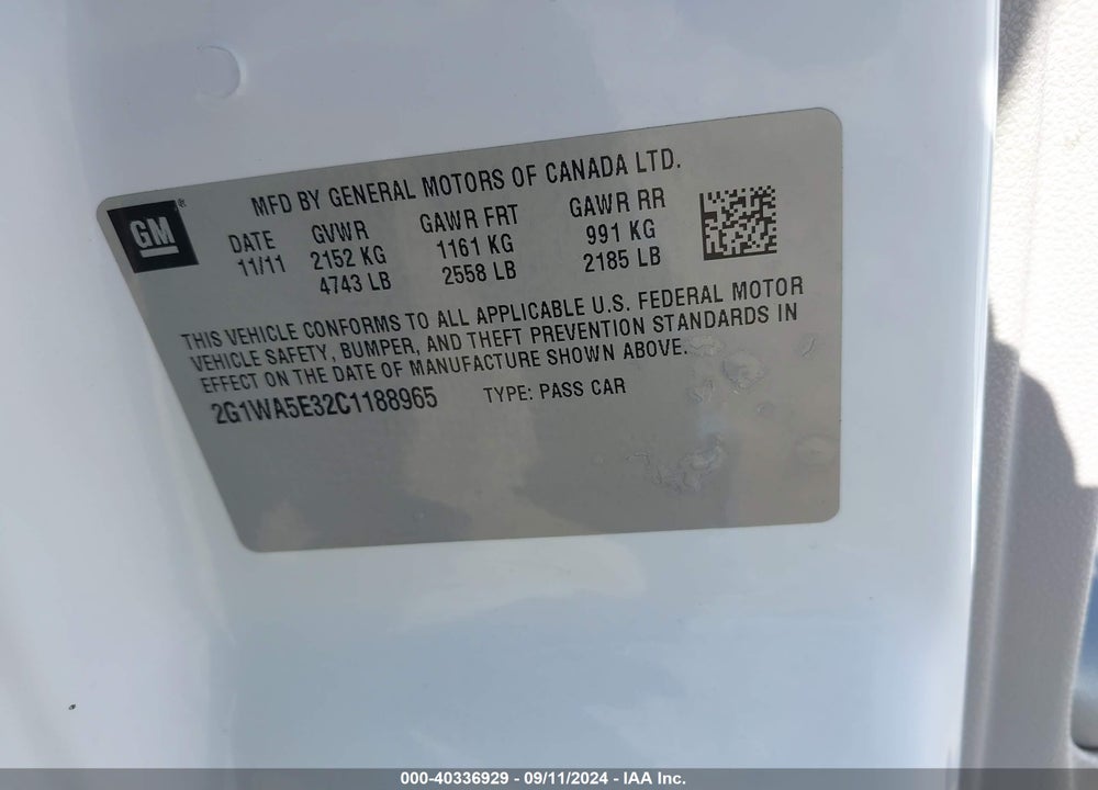 2012 CHEVROLET IMPALA LS VIN: 2G1WA5E32C1188965