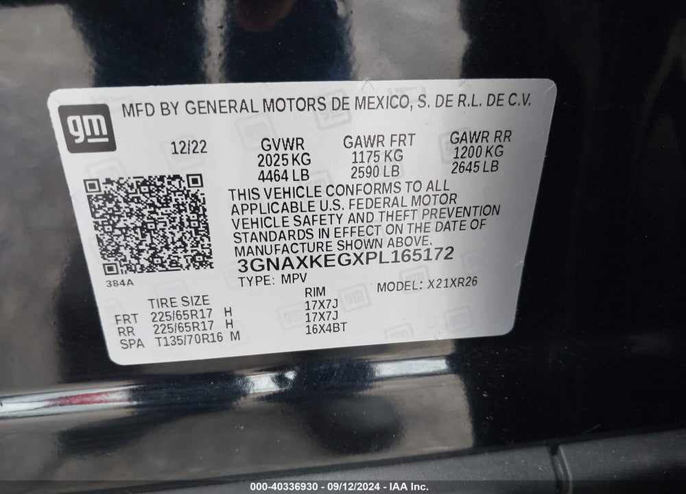 2023 CHEVROLET EQUINOX FWD LT VIN: 3GNAXKEGXPL165172