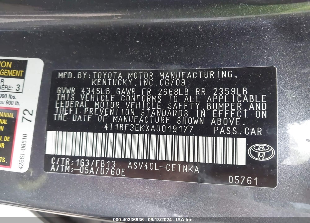 2010 TOYOTA CAMRY LE VIN: 4T1BF3EKXAU019177