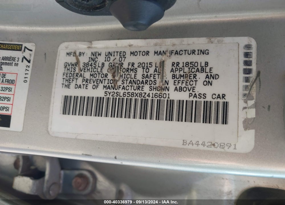 2008 PONTIAC VIBE VIN: 5Y2SL658X8Z416601