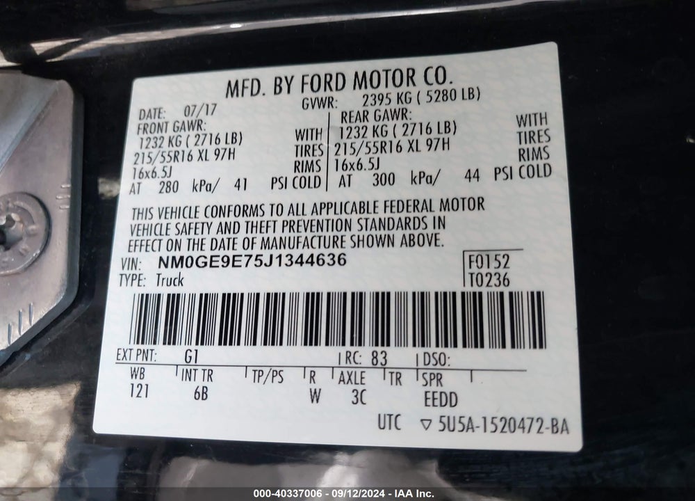 2018 FORD TRANSIT CONNECT XL VIN: NM0GE9E75J1344636