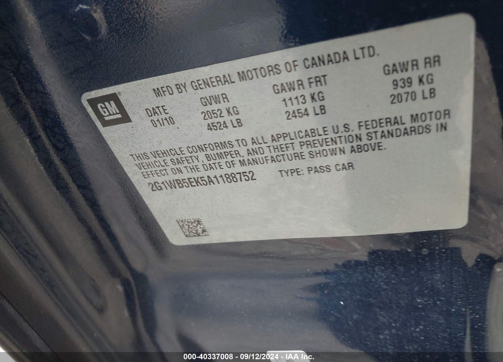 2010 CHEVROLET IMPALA LT VIN: 2G1WB5EK5A1188752