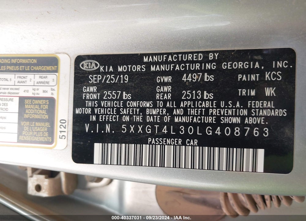 2020 KIA OPTIMA LX VIN: 5XXGT4L30LG408763