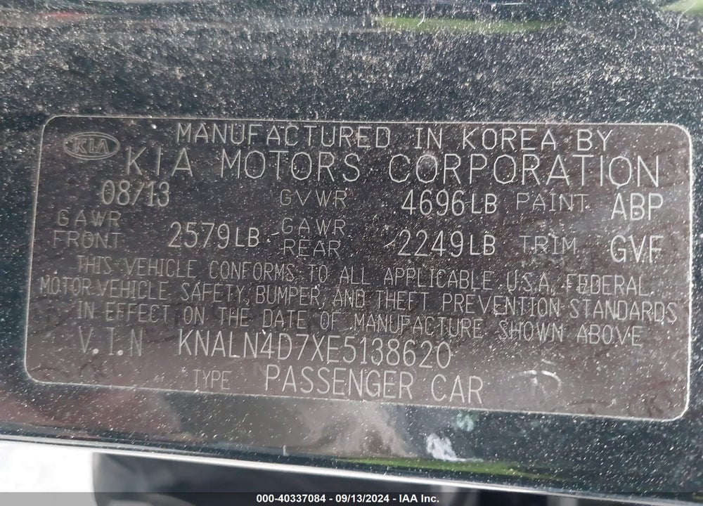 2014 KIA CADENZA PREMIUM VIN: KNALN4D7XE5138620