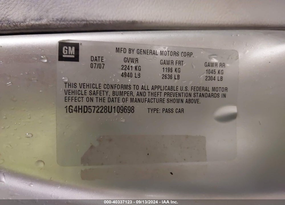 2008 BUICK LUCERNE CXL VIN: 1G4HD57228U109698