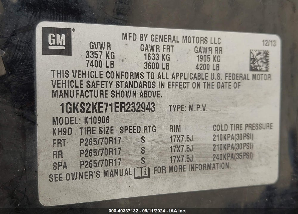 2014 GMC YUKON XL 1500 SLT VIN: 1GKS2KE71ER232943