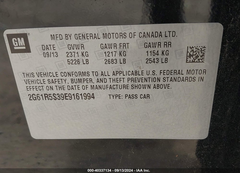2014 CADILLAC XTS PREMIUM VIN: 2G61R5S39E9161994