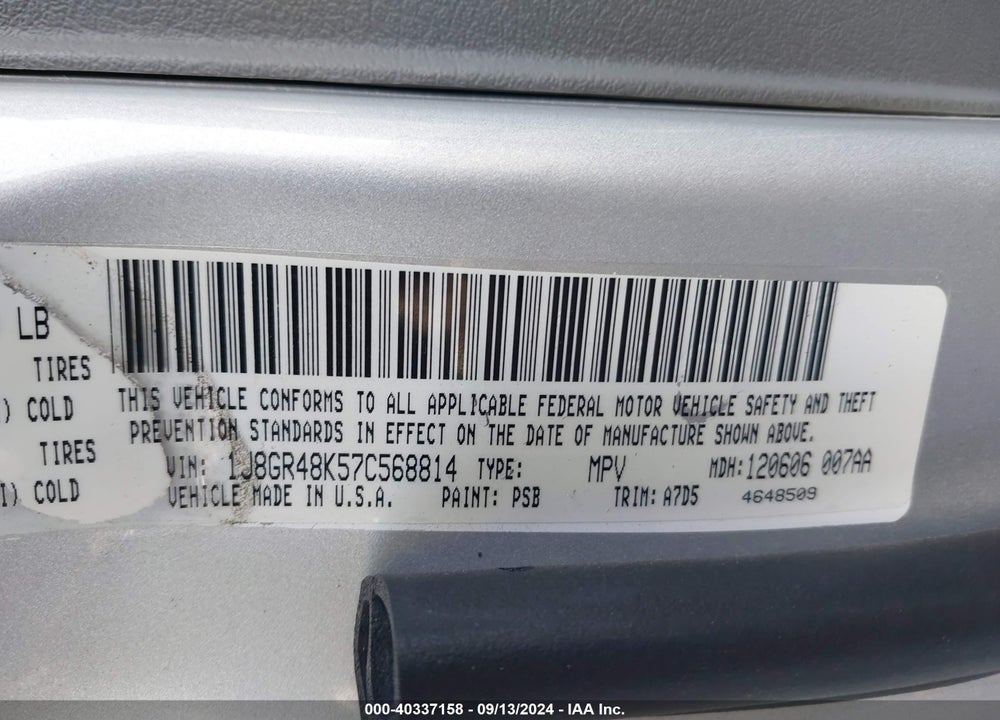 2007 JEEP GRAND CHEROKEE LAREDO VIN: 1J8GR48K57C568814