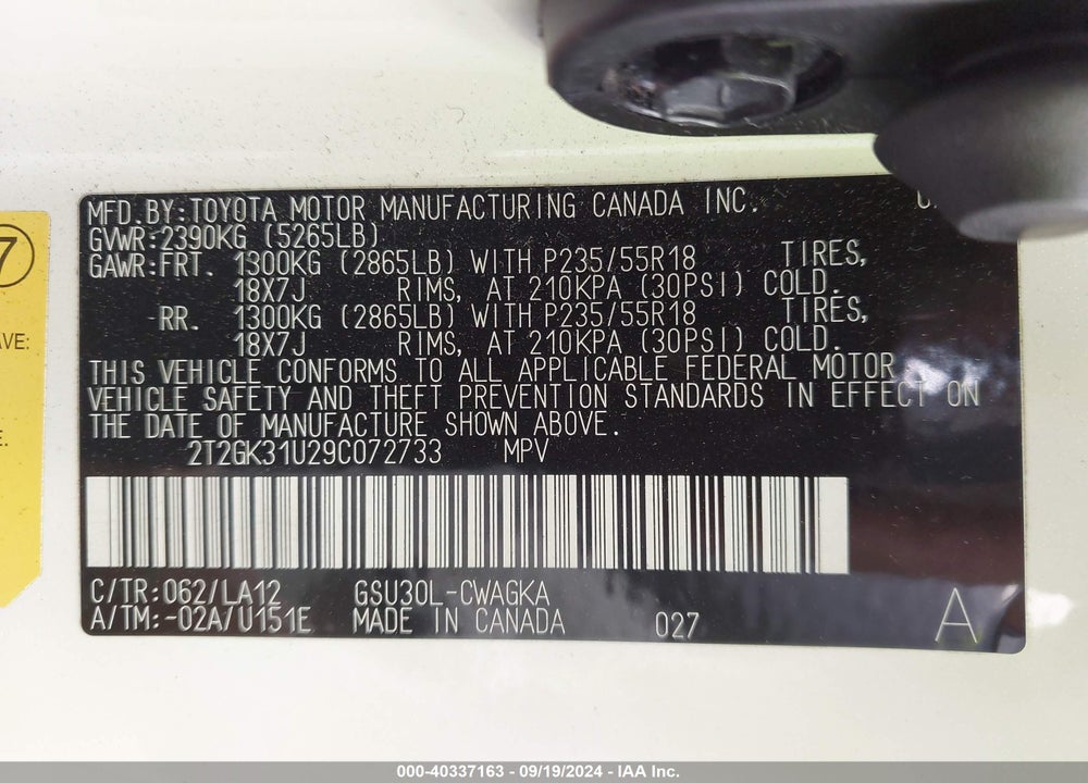 2009 LEXUS RX 350 VIN: 2T2GK31U29C072733