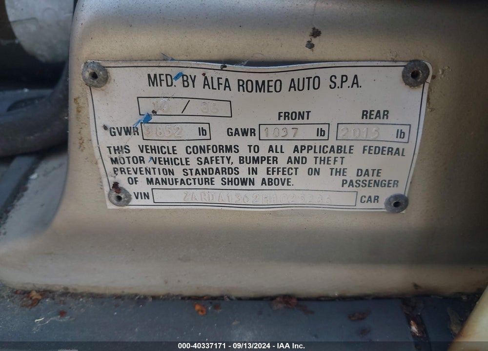 1987 ALFA ROMEO MILANO PLATINUM VIN: ZARDA1362H1025286