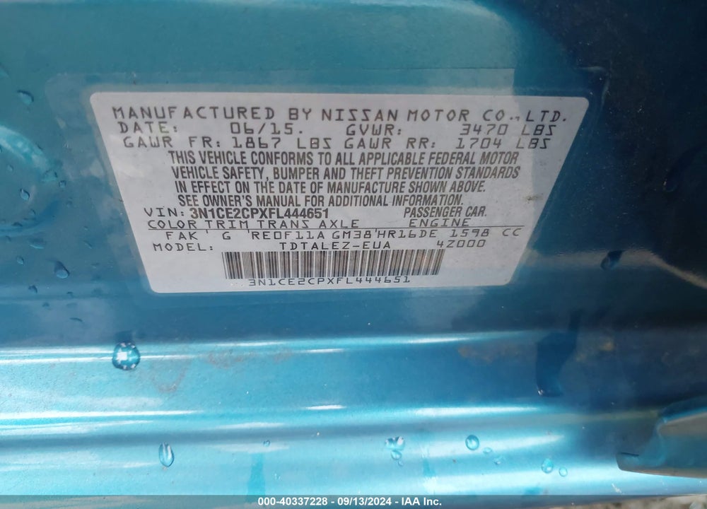 2015 NISSAN VERSA NOTE SL VIN: 3N1CE2CPXFL444651