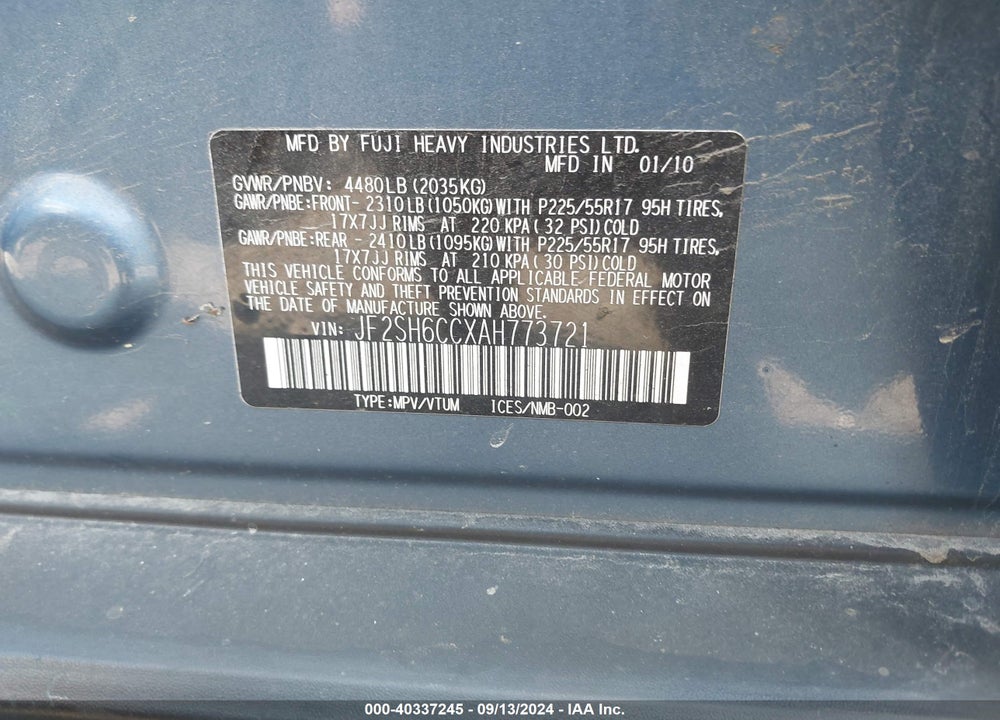 2010 SUBARU FORESTER 2.5X PREMIUM VIN: JF2SH6CCXAH773721