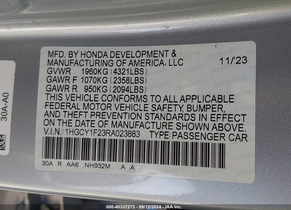 2024 HONDA ACCORD LX VIN: 1HGCY1F23RA023883