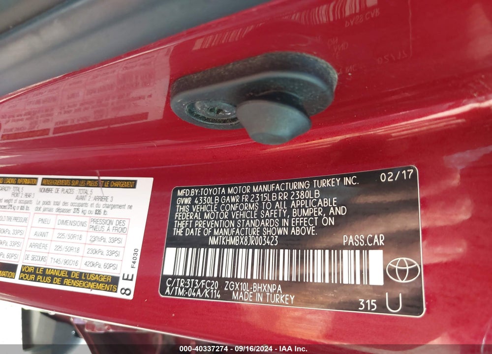 2018 TOYOTA C-HR XLE VIN: NMTKHMBX8JR003423