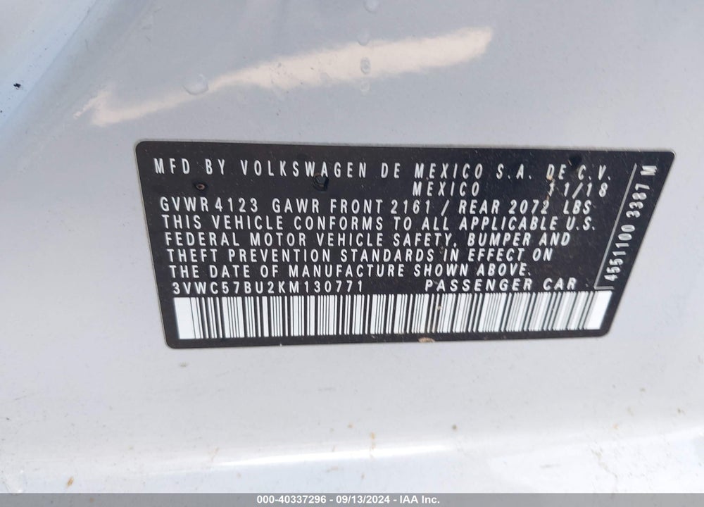 2019 VOLKSWAGEN JETTA 1.4T R-LINE/1.4T S/1.4T SE VIN: 3VWC57BU2KM130771