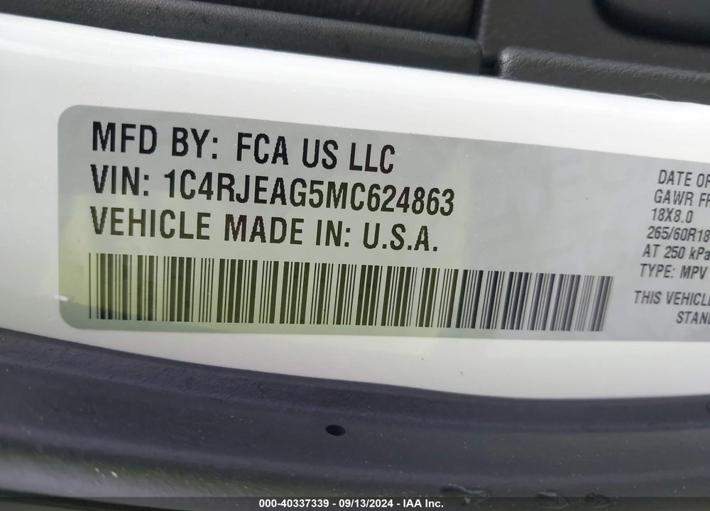 2021 JEEP GRAND CHEROKEE LAREDO E 4X2 VIN: 1C4RJEAG5MC624863