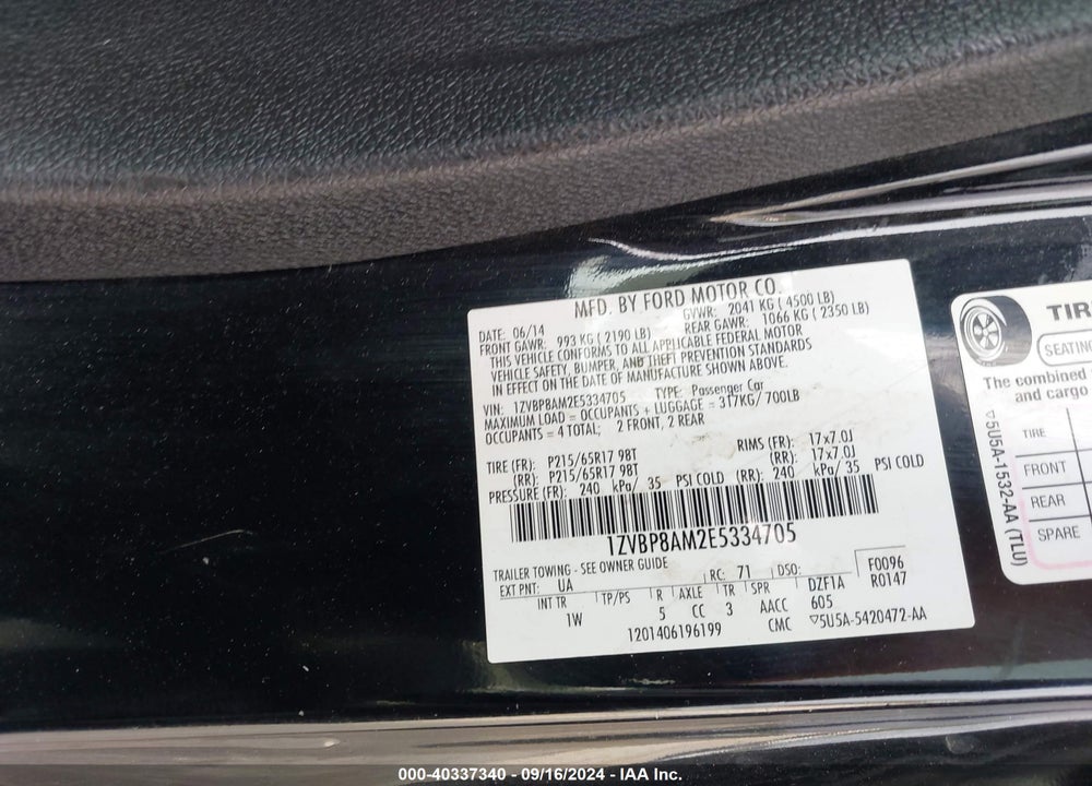 2014 FORD MUSTANG V6 VIN: 1ZVBP8AM2E5334705