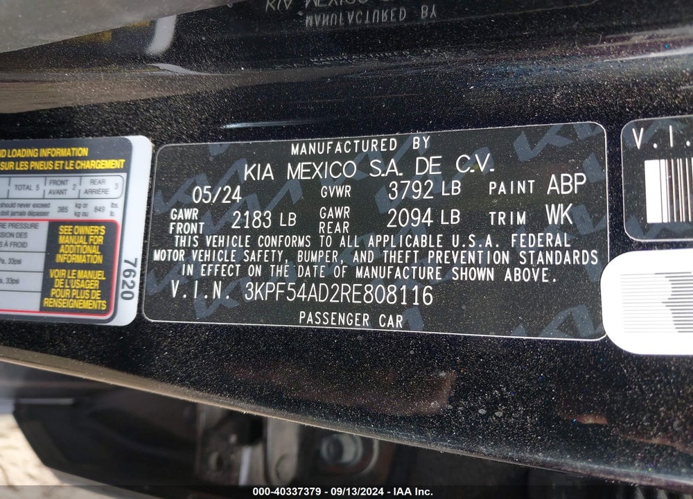 2024 KIA FORTE GT LINE VIN: 3KPF54AD2RE808116