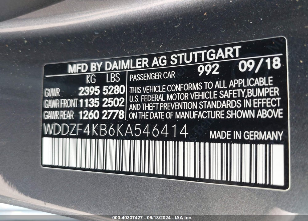 2019 MERCEDES-BENZ E 300 4MATIC VIN: WDDZF4KB6KA546414