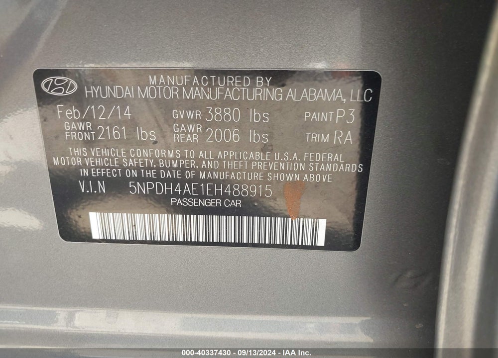 2014 HYUNDAI ELANTRA SE VIN: 5NPDH4AE1EH488915