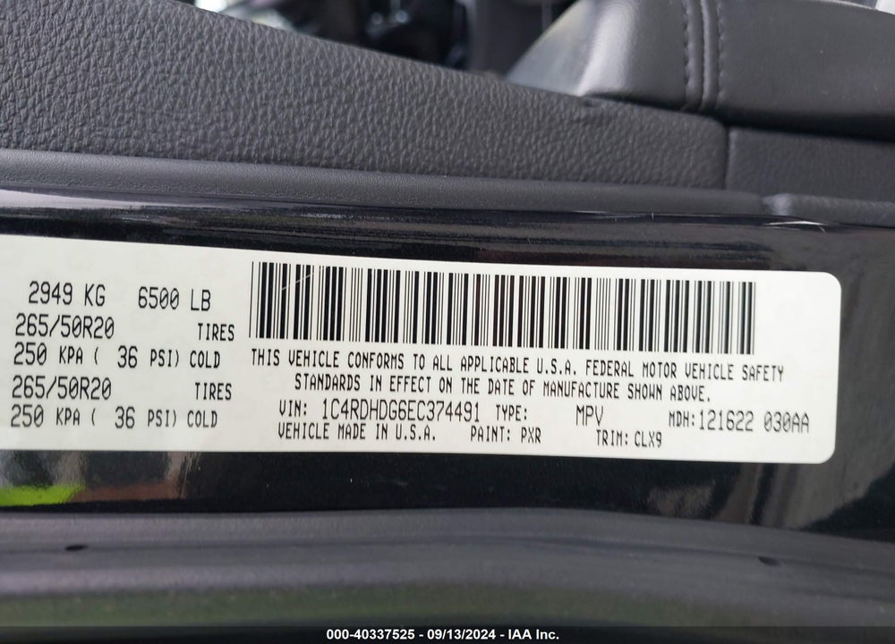 2014 DODGE DURANGO LIMITED VIN: 1C4RDHDG6EC374491
