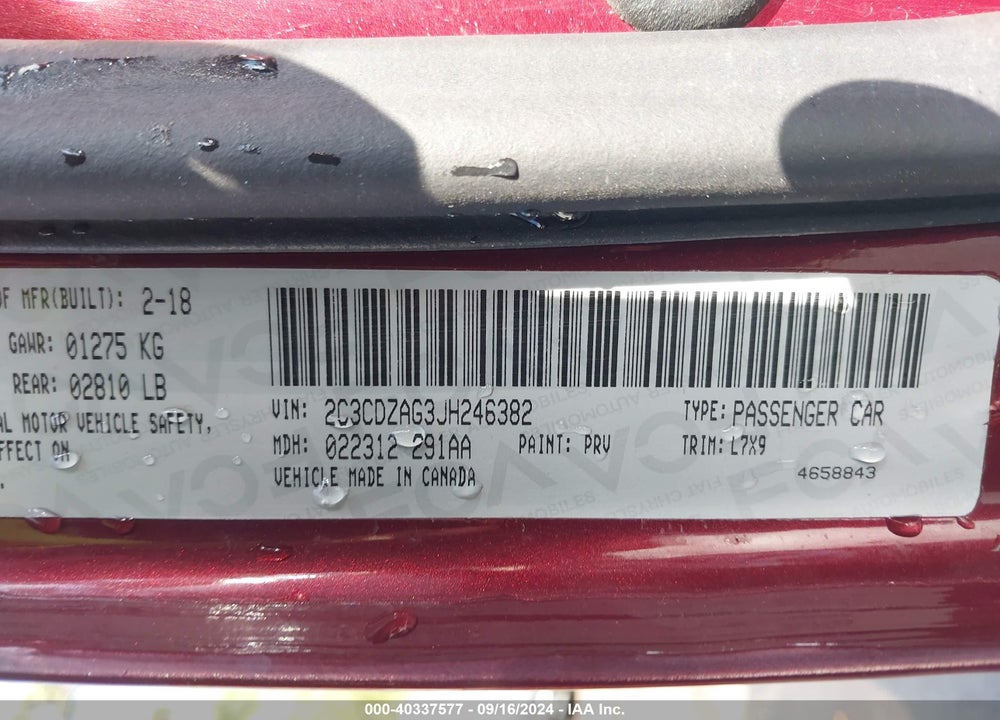 2018 DODGE CHALLENGER SXT VIN: 2C3CDZAG3JH246382