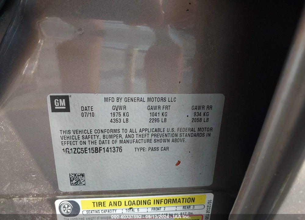 2011 CHEVROLET MALIBU 1LT VIN: 1G1ZC5E15BF141376