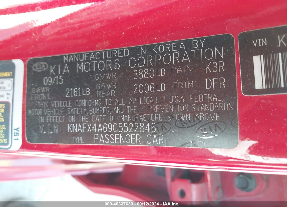 2016 KIA FORTE LX VIN: KNAFX4A69G5522846