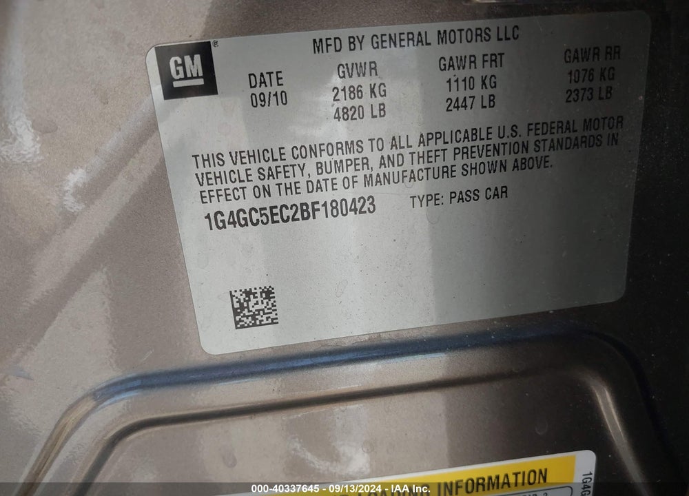 2011 BUICK LACROSSE CXL VIN: 1G4GC5EC2BF180423
